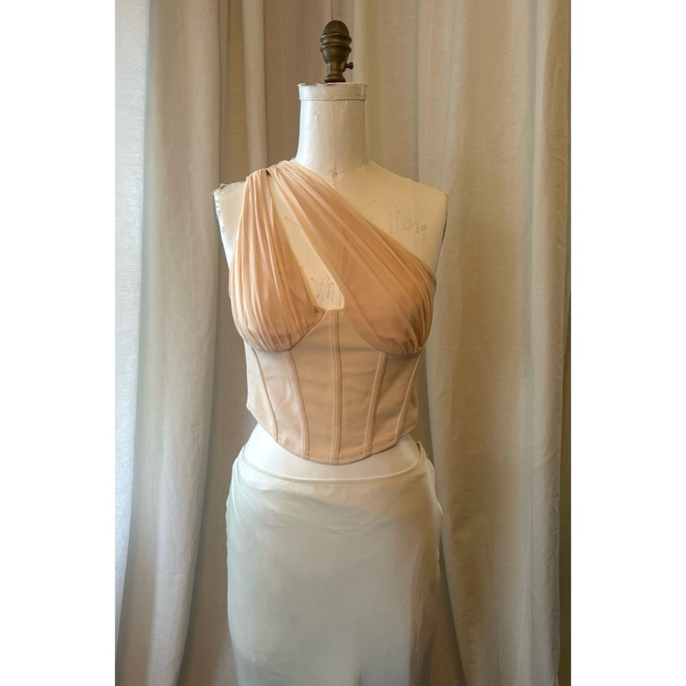Label Nue Peachy Beige One Shoulder Split Corset Top